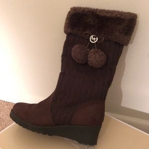 Girls Michael Kors Kendall Brown Boots with Puffs
